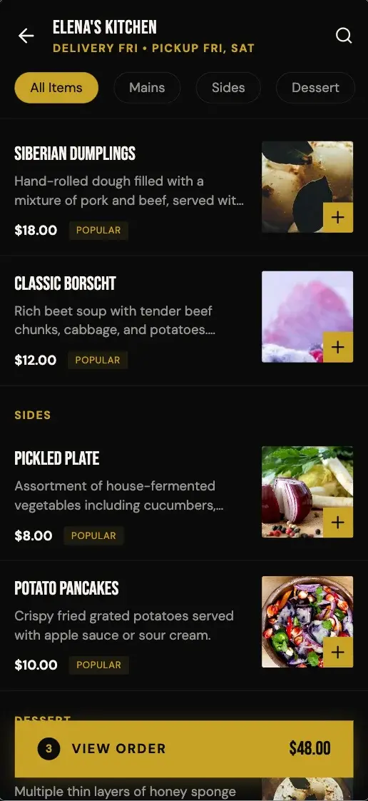 Off Menu - Cart Has Items