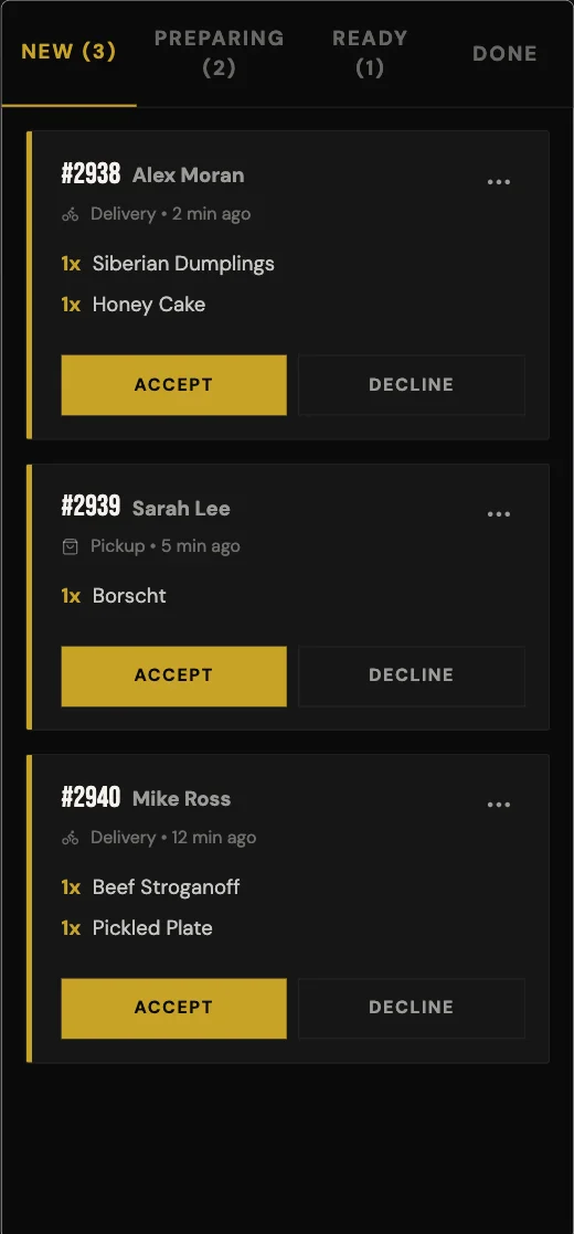 Off Menu - New Orders