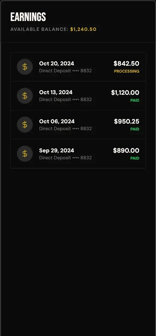 Off Menu - Payout History