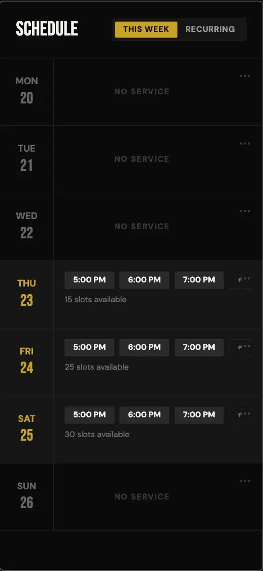 Off Menu - Weekly Calendar