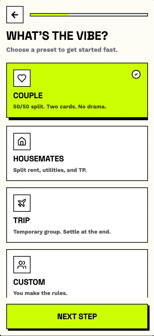 Splitto - Step 1: Group Type Selection