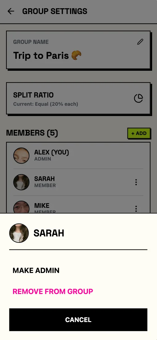 Splitto - Member Actions Open