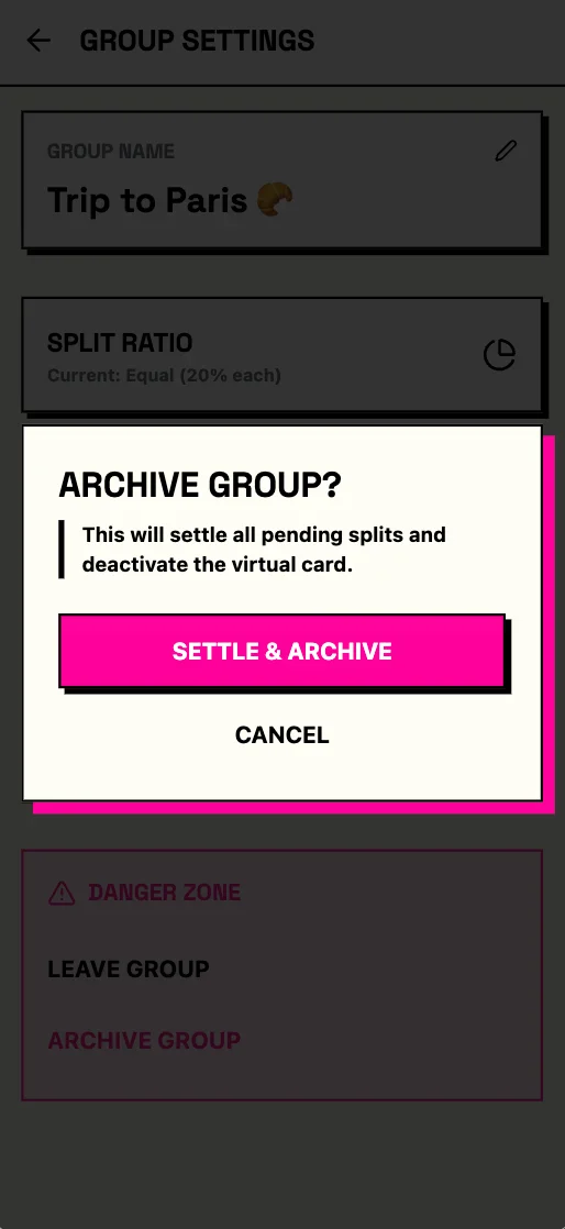 Splitto - Archive Group Confirmation