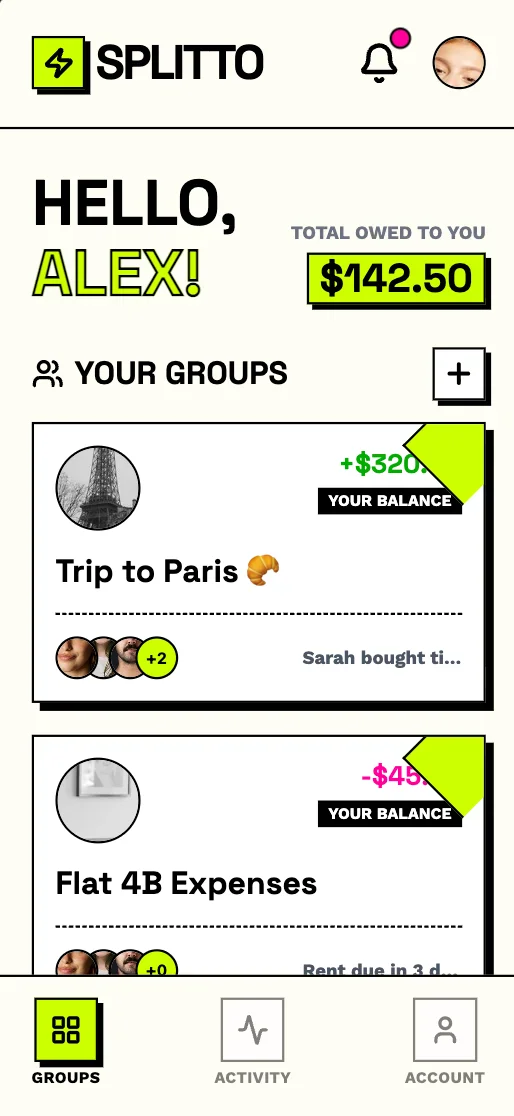 Splitto - Default with Groups