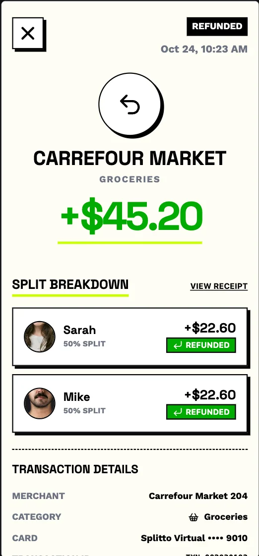 Splitto - Refunded Transaction