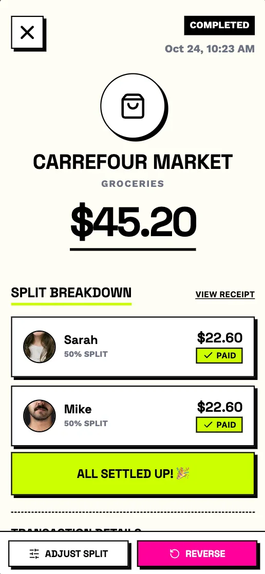 Splitto - Admin Actions Visible